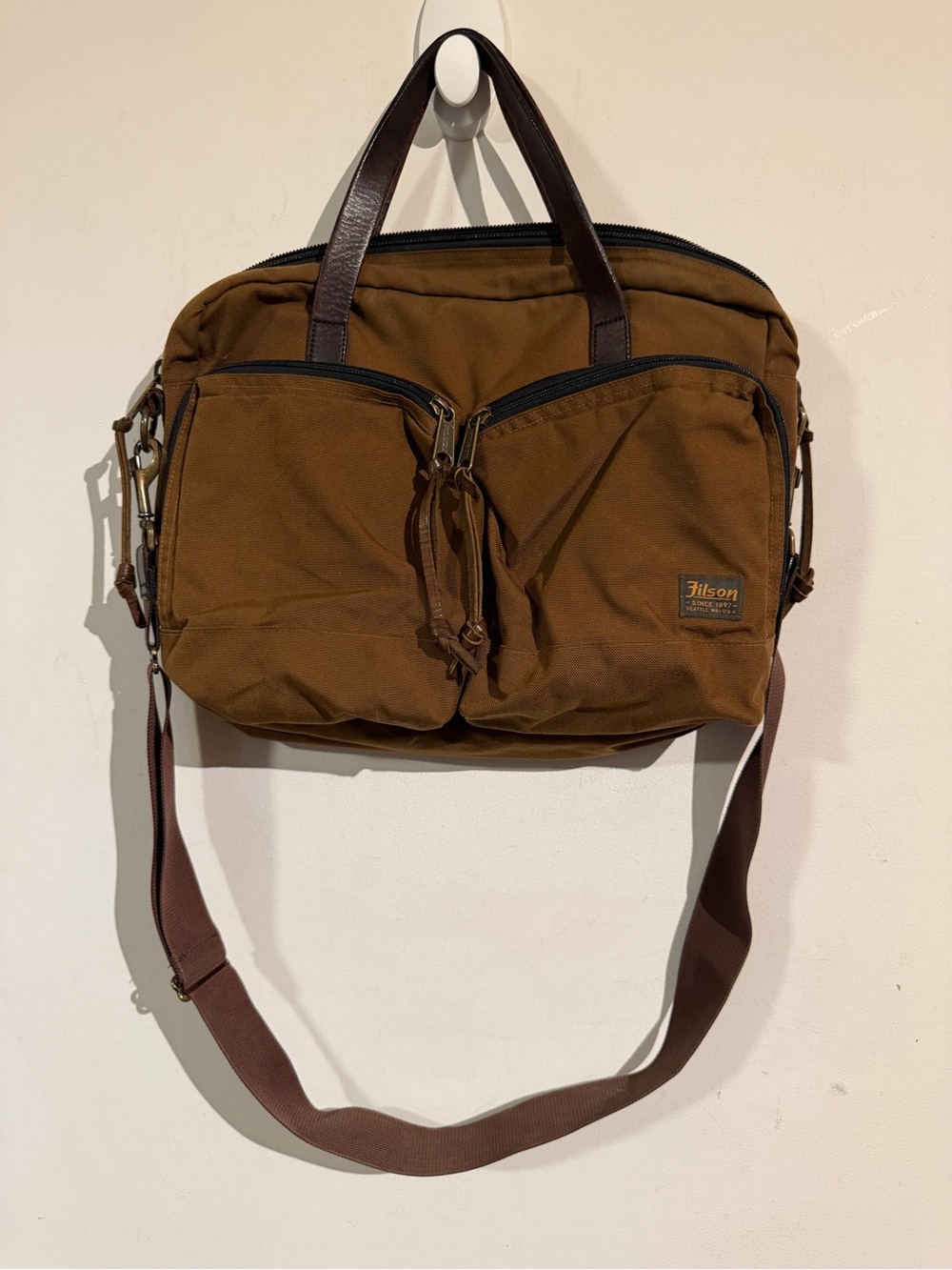 Filson Brown Waxed Canvas Laptop Briefcase with Leather Handles